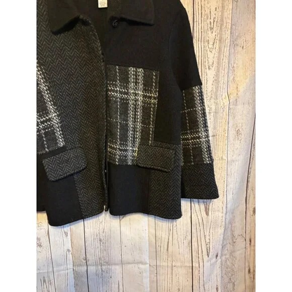 Keren Hart Wool Black & Gray Design Jacket Size Medium Office Party Classy Warm - Picture 4 of 7